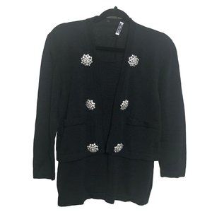 Amen Wardy Black Pullover Sweater Size Medium Heavy Knit Rhinestone Brooches